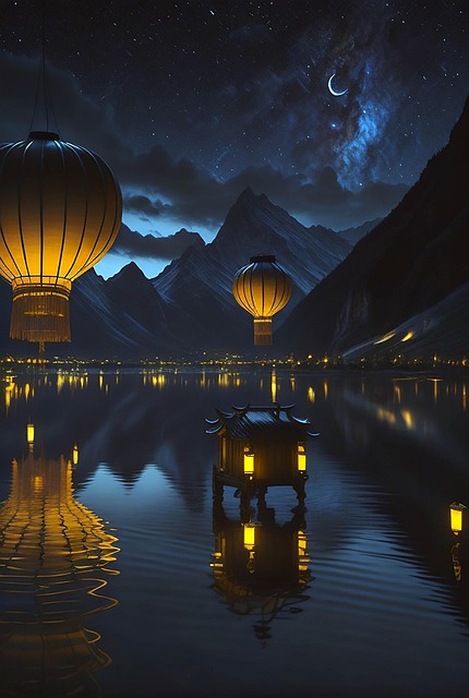 Free landscape night reflection illustration