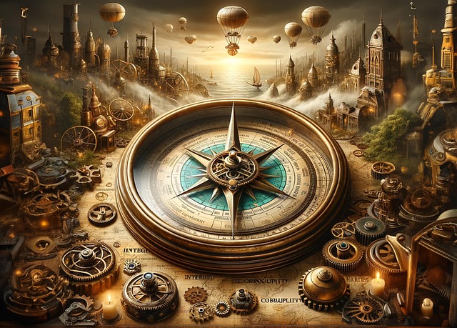 Free ai generated compass steampunk illustration
