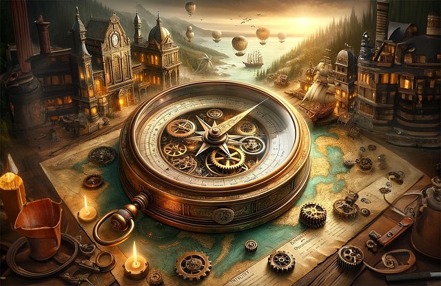 Free ai generated compass steampunk illustration