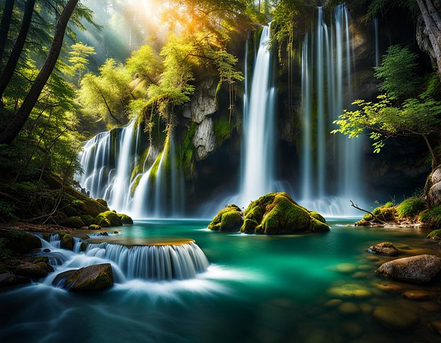 Free ai generated waterfall nature illustration