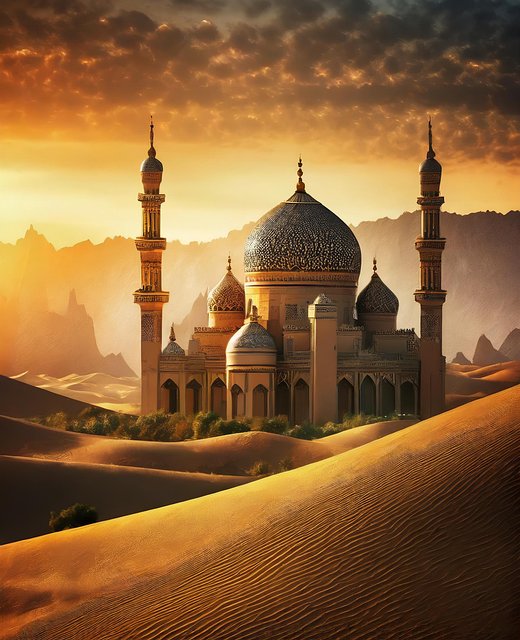 Free ai generated mosque desert illustration