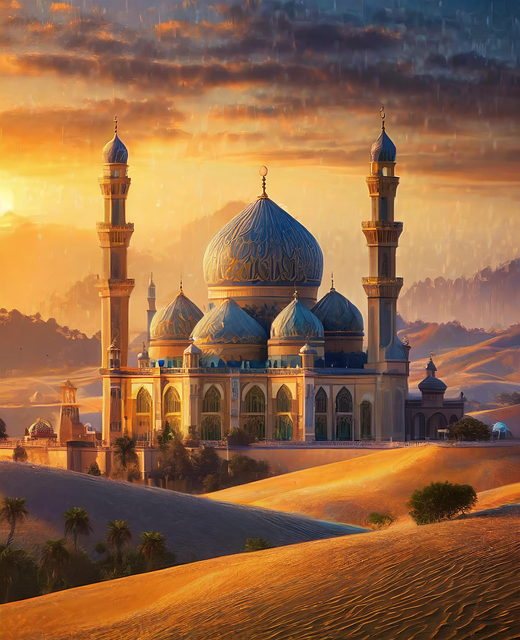 Free ai generated mosque desert illustration