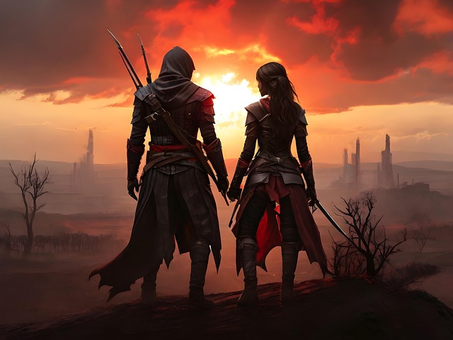Free ai generated assassins couple illustration