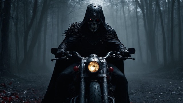 Free ai generated motorcycle forest illustration