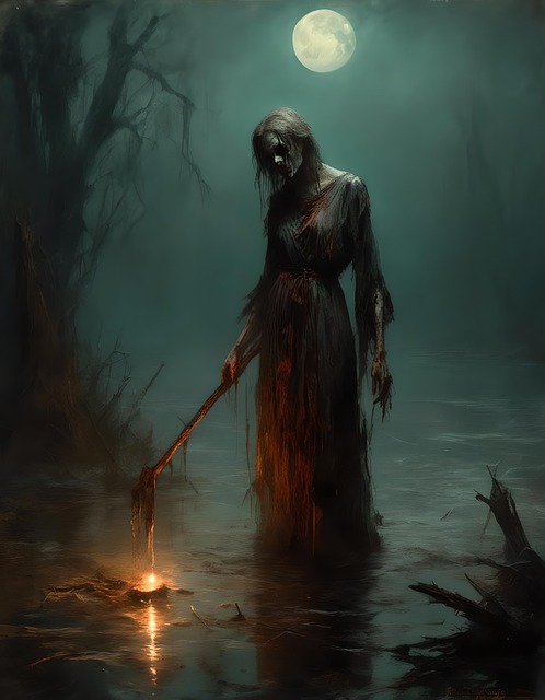 Download free HD stock image of Zombie Lake Free zombie lake moon illustration