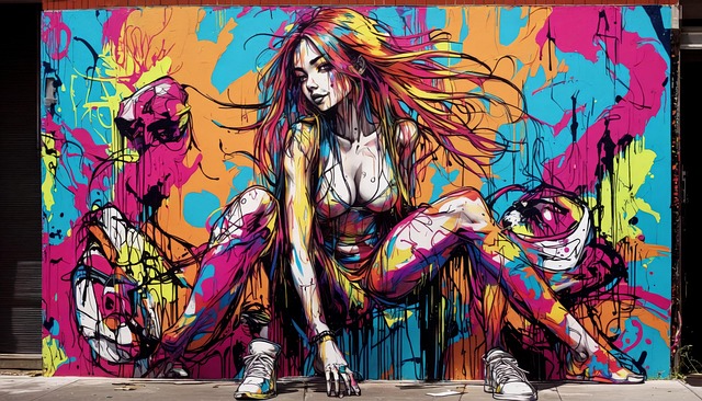 Free woman mural vibrant illustration