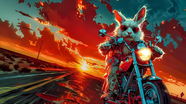 Free ai generated easter bunny motorcycle illustration