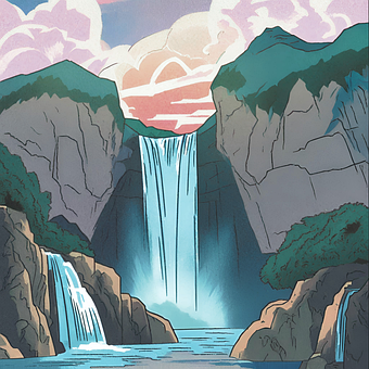Free Ocean Waterfall illustration and picture