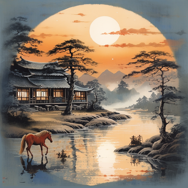 Ai Generado, Río, Caballo, Cabaña, Abeto