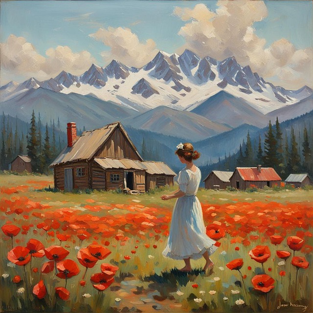 Pintura A Óleo, Campo, Papoulas, Garota