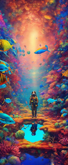 Free diver marine underwater illustration