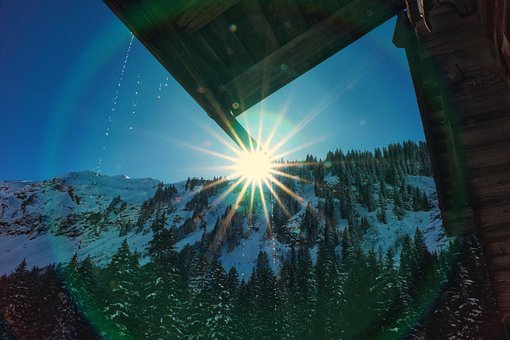 Inverno, Neve, Sol, Chalé, Raios Solares