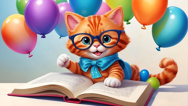 Free ai generated cat a book illustration