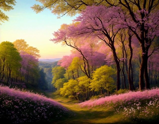 Free spring forest cherry blossom illustration