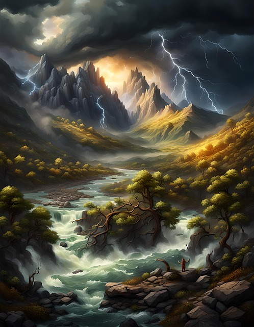Free ai generated mountains mountain landscape illustration