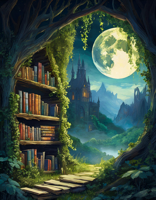 Free ai generated books library illustration