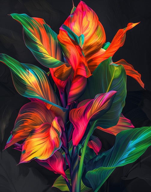 Free ai generated canna lily neon illustration
