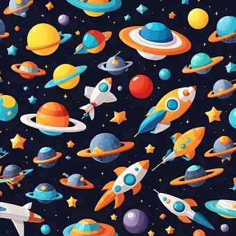 Kid, Raket, Planet, Galakse, Stjerner