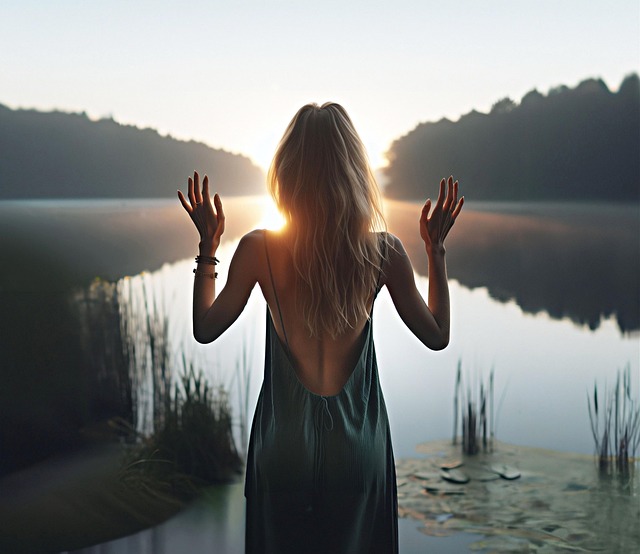 Free ai generated woman lake illustration