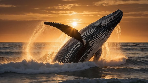 Ai Generado, Ballena, Atardecer