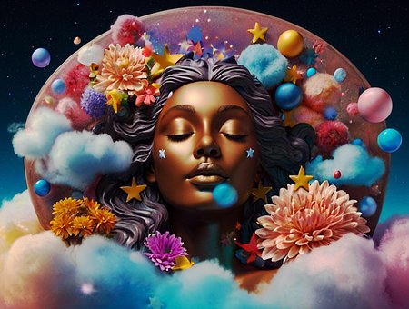 Ai Gerado, Mulher, Nuvens, Estrela