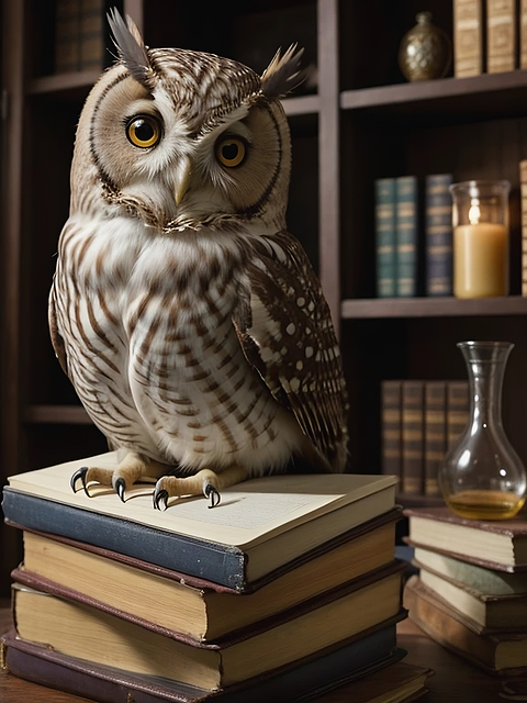 Free ai generated owl books illustration