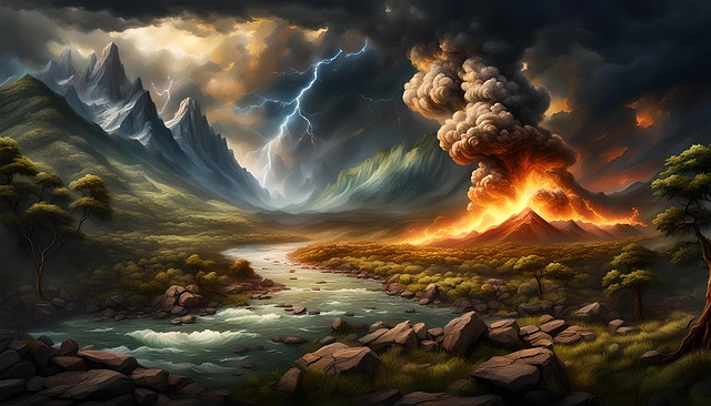 Free eruption volcano storm illustration