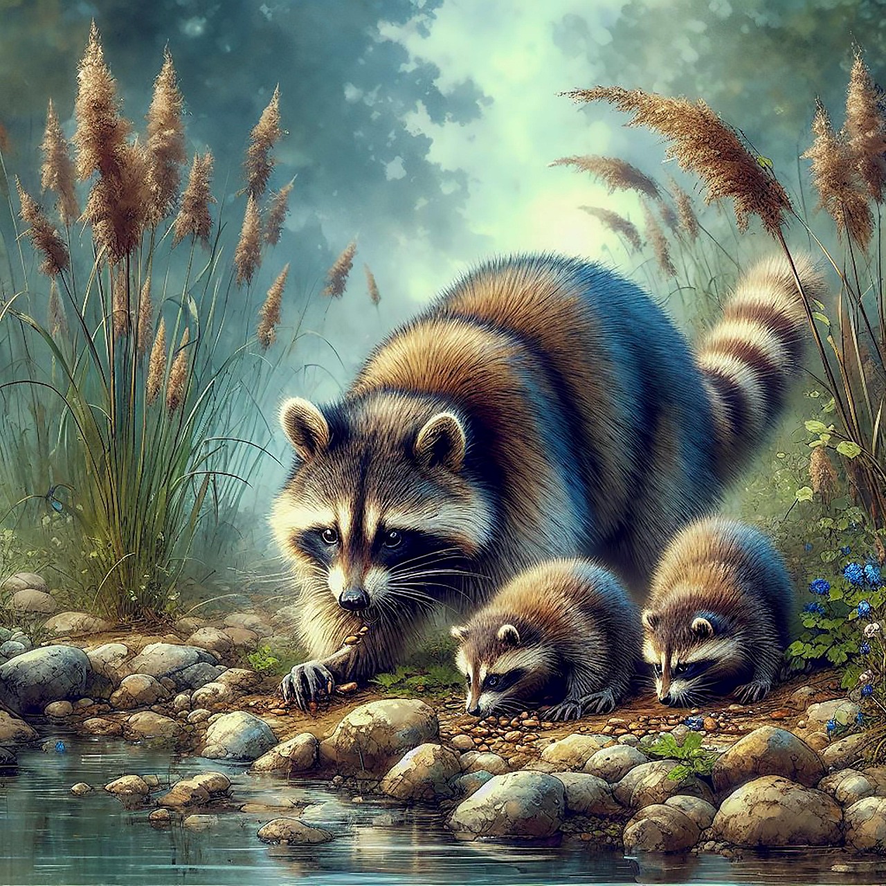 Download Ai Generated, Raccoons, River. Royalty-Free Stock Illustration ...