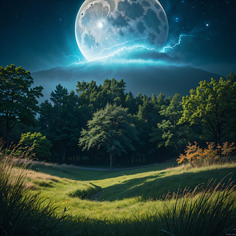 Natur, Mond, Wald, Landschaft, Wiese