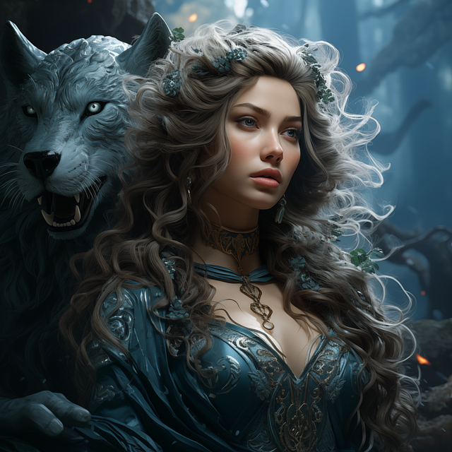 Free ai generated wolf princess illustration