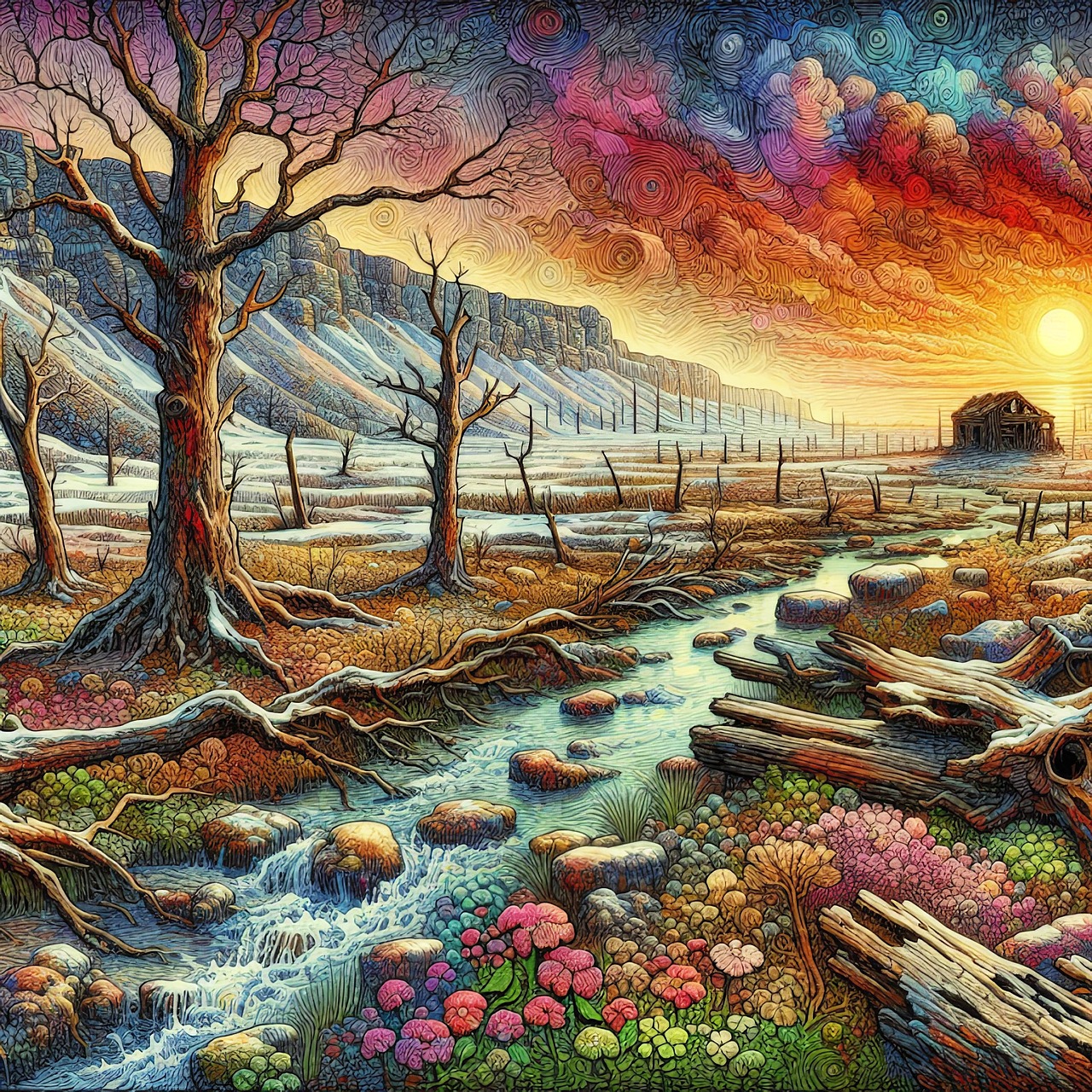 Free ai generated river trees illustration