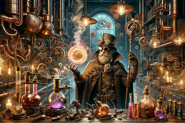 Download free HD stock image of Ai Generated Wizard Free ai generated wizard steampunk illustration