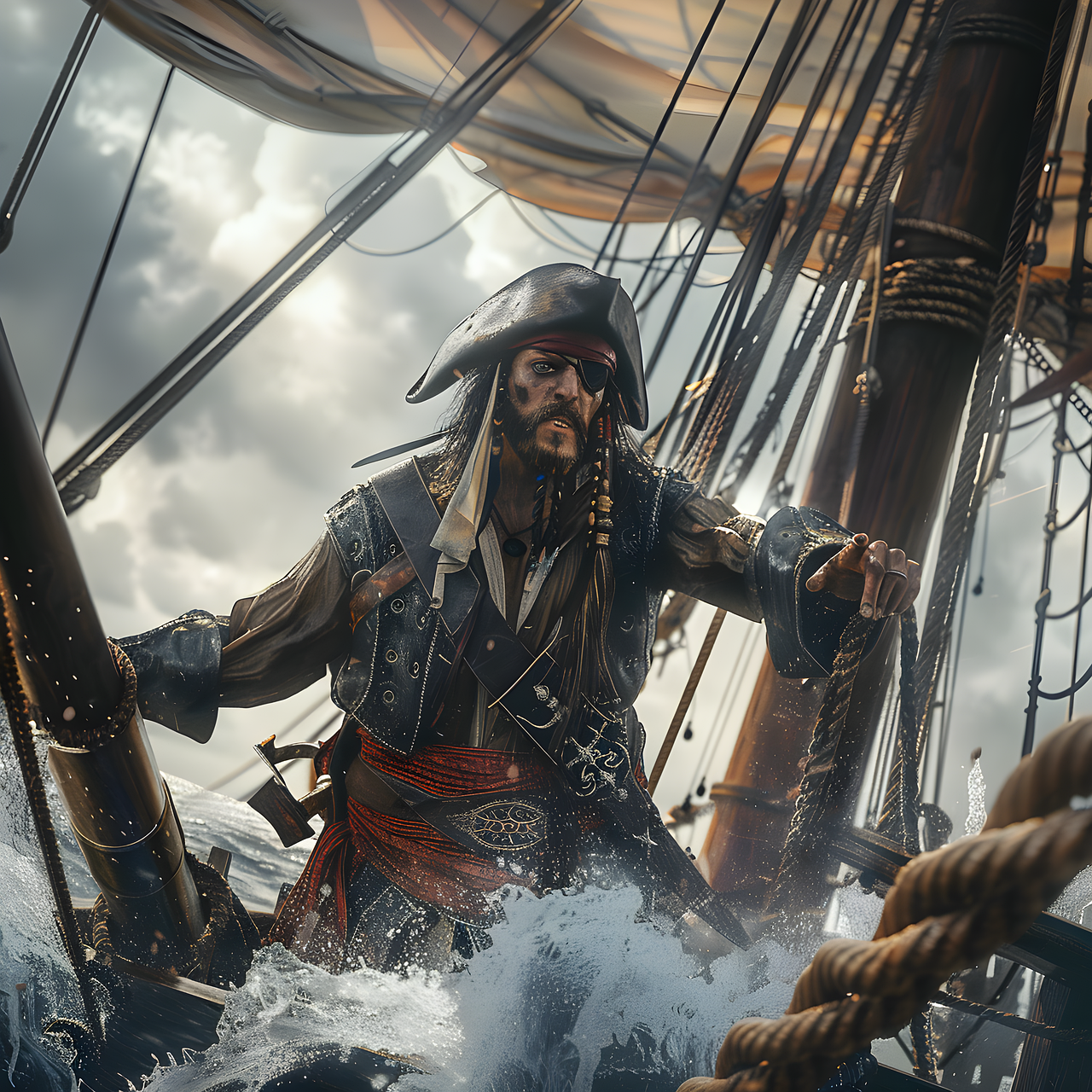 Free ai generated pirate sailing illustration