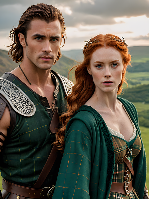 Free ai generated highlander couple illustration