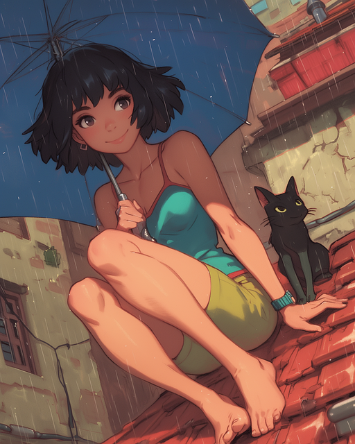 Ai Gerado, Garota, Guarda-Chuva, Chuva