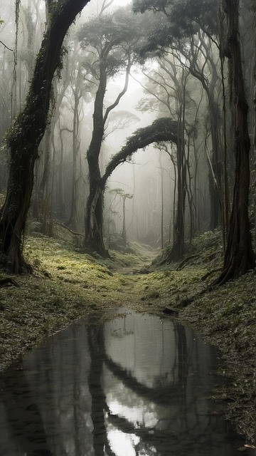 Free ai generated puddle jungle illustration