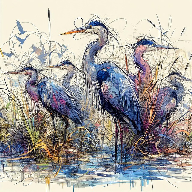 Free blue heron bird illustration