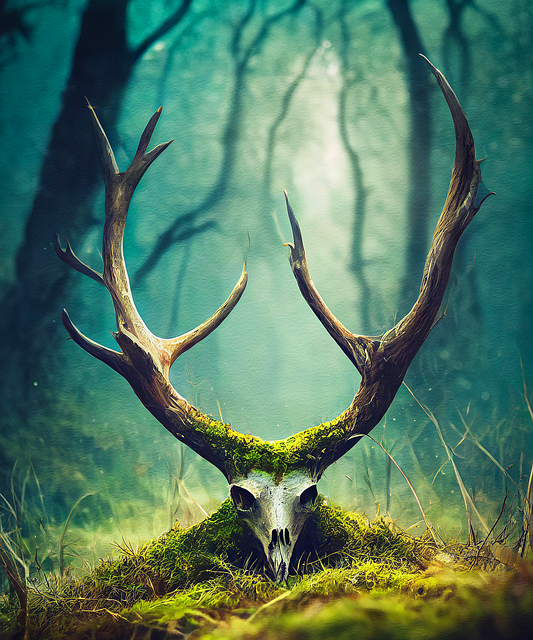 Free skull antlers forest illustration