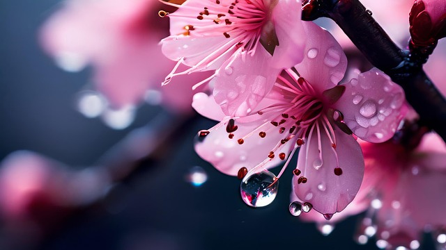 Free rain kissed cherry blossom illustration