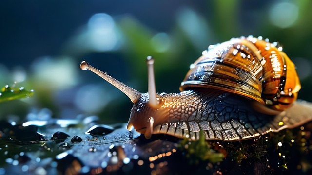 Free snail tiny wet garden path illustration