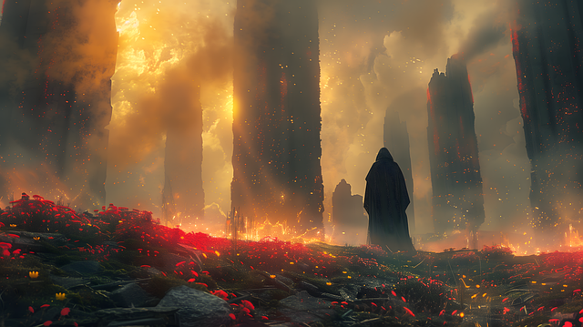 Free ai generated hooded figure destruction illustration