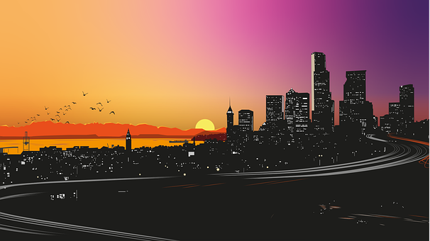 Noite, Cidade, Pôr Do Sol, Crepúsculo