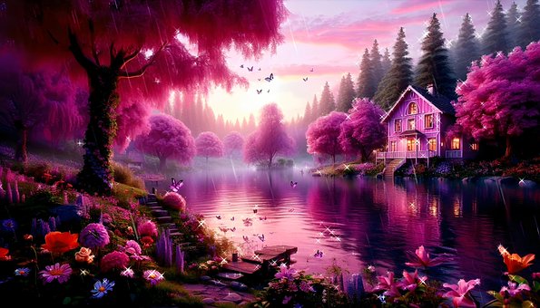 Free Lake House Spring illustration and picture
