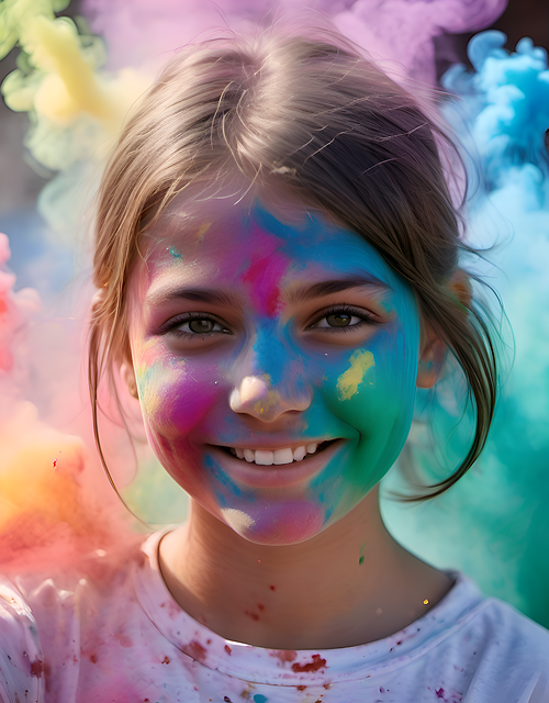Holi, Niña, Celebracion, Tradicion