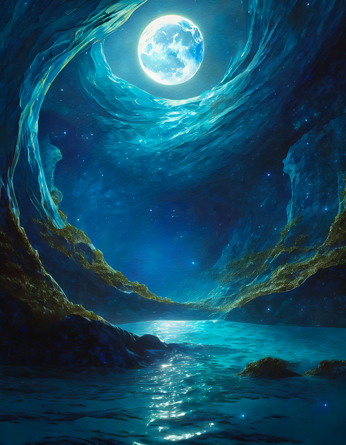 Free ai generated moon lagoon illustration