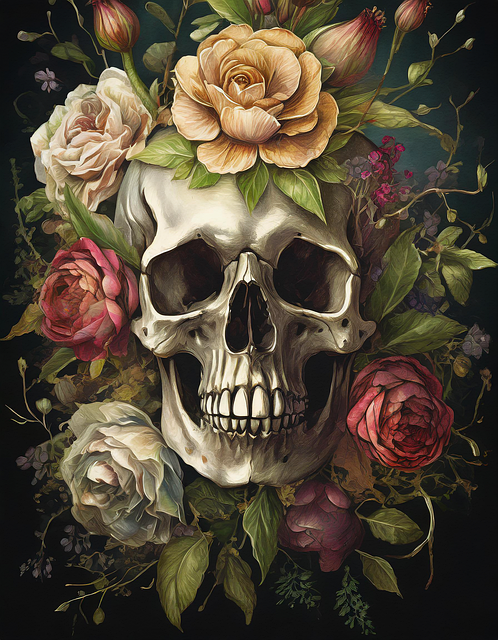 Free ai generated skull roses illustration
