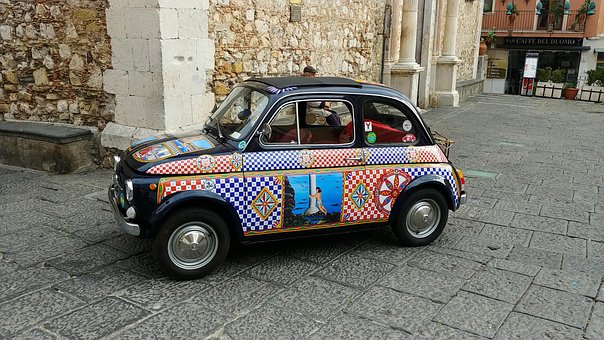Auto, Fiat, Alte, Bunt, Kleine, Denkmal