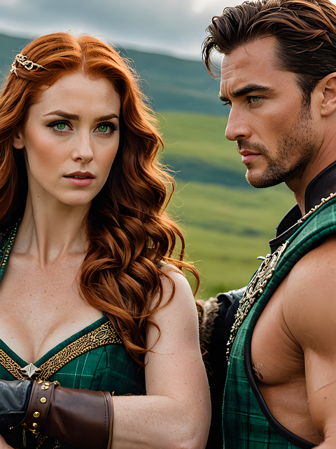 Free ai generated couple highlander illustration