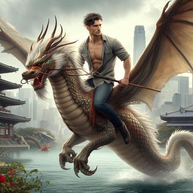 Free ai generated man dragon illustration