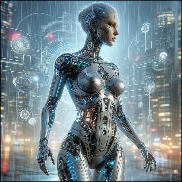 Free ai generated female cyborg illustration